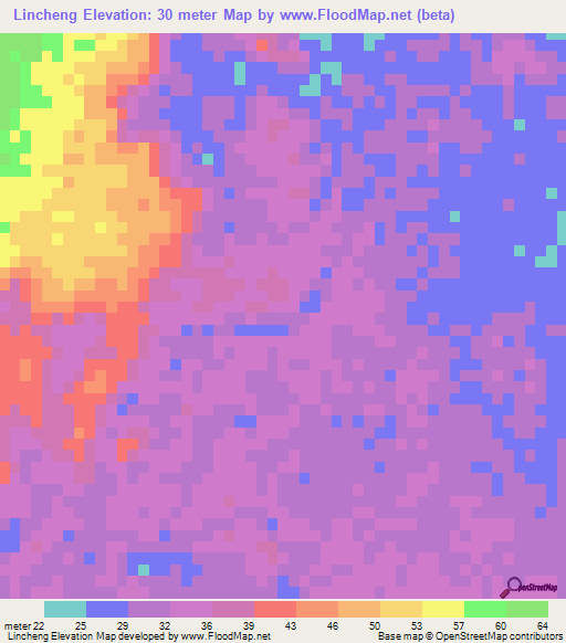 Lincheng,China Elevation Map