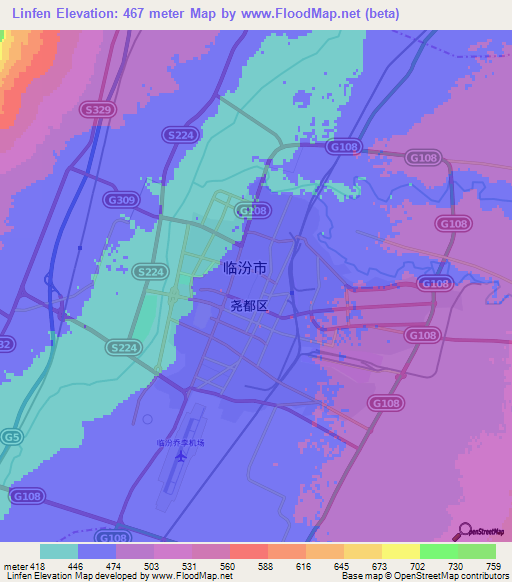 Linfen,China Elevation Map