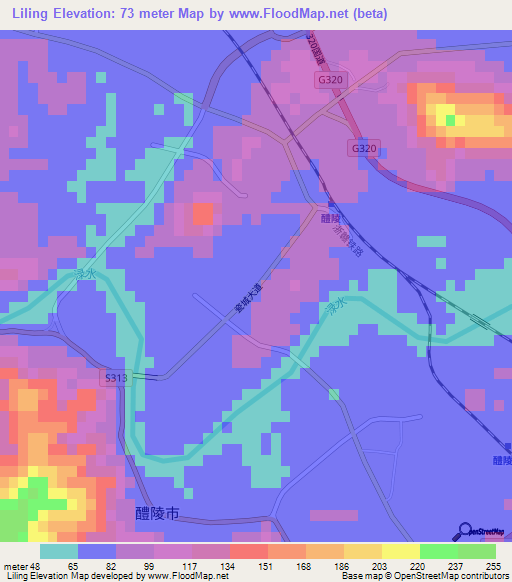 Liling,China Elevation Map