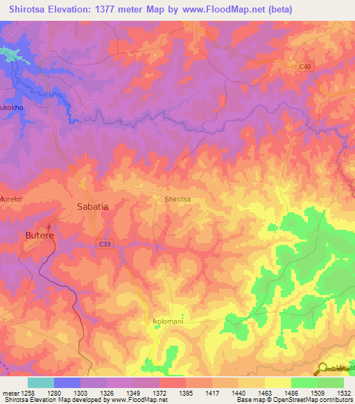 Shirotsa,Kenya Elevation Map