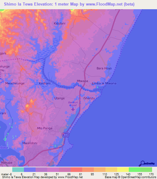 Shimo la Tewa,Kenya Elevation Map