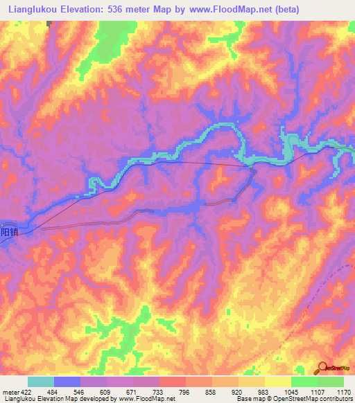 Lianglukou,China Elevation Map