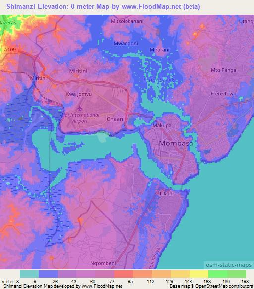 Shimanzi,Kenya Elevation Map