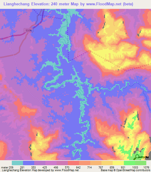 Lianghechang,China Elevation Map