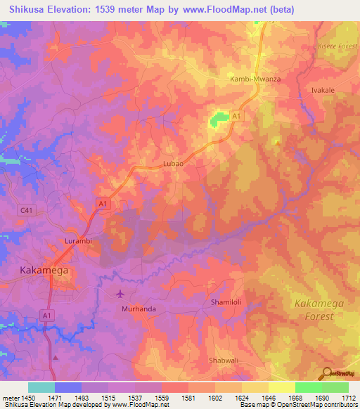 Shikusa,Kenya Elevation Map