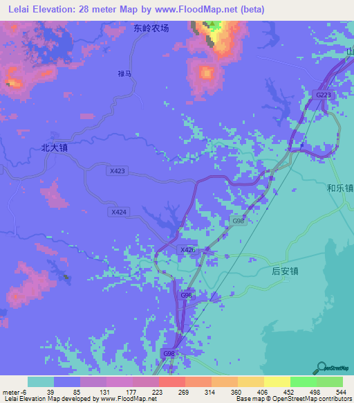Lelai,China Elevation Map