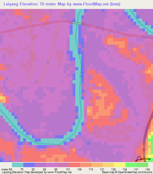 Leiyang,China Elevation Map