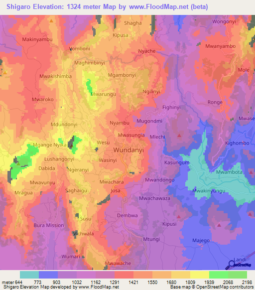 Shigaro,Kenya Elevation Map