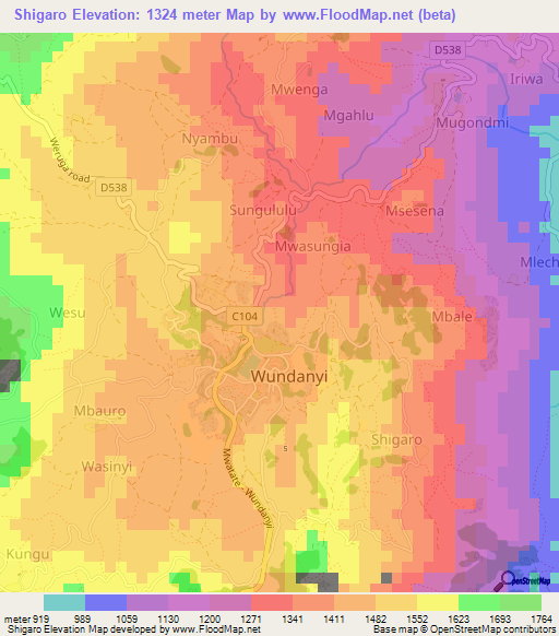 Shigaro,Kenya Elevation Map