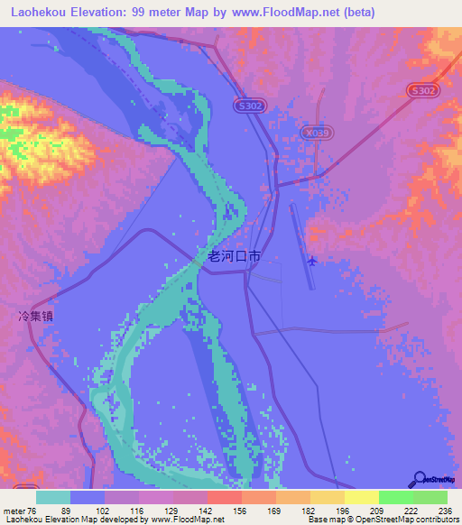 Laohekou,China Elevation Map