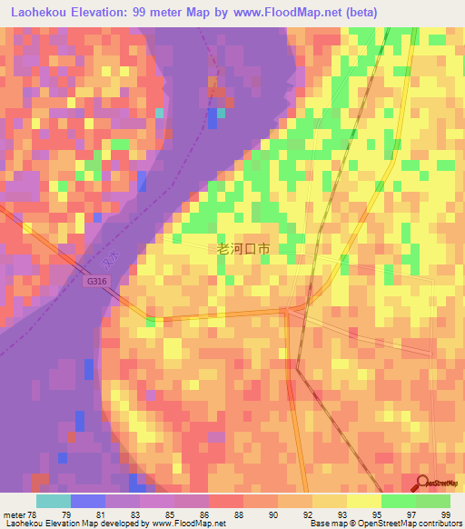 Laohekou,China Elevation Map