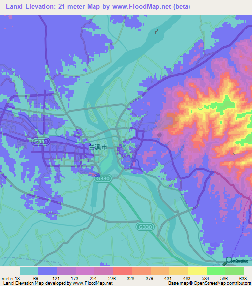 Lanxi,China Elevation Map