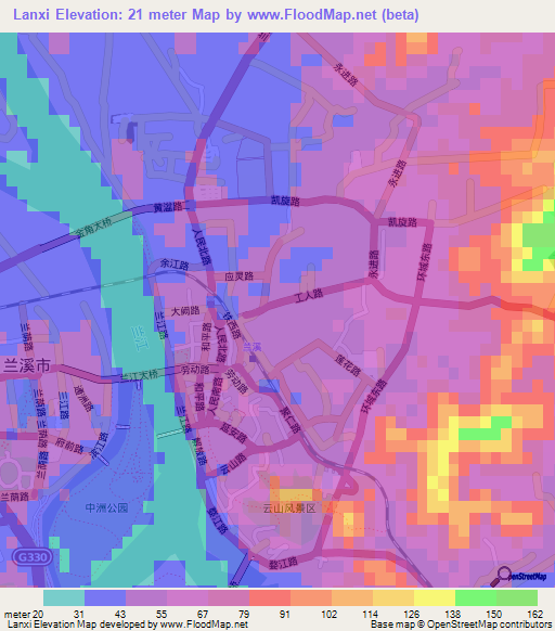 Lanxi,China Elevation Map