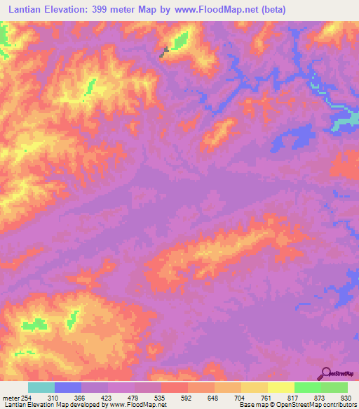 Lantian,China Elevation Map