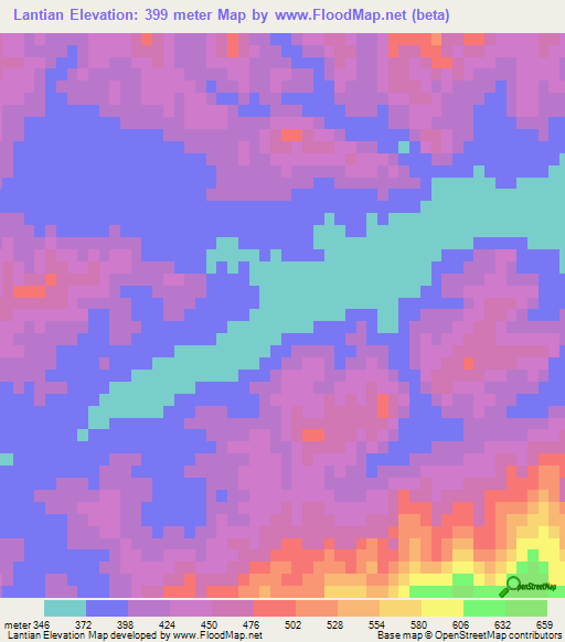 Lantian,China Elevation Map