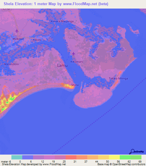 Shela,Kenya Elevation Map