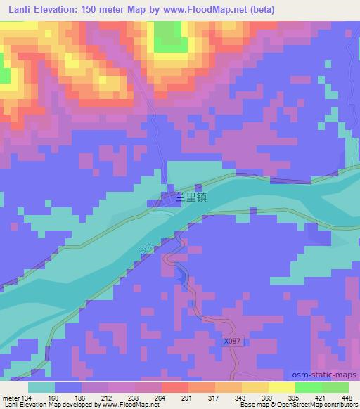 Lanli,China Elevation Map