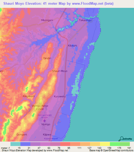 Shauri Moyo,Kenya Elevation Map
