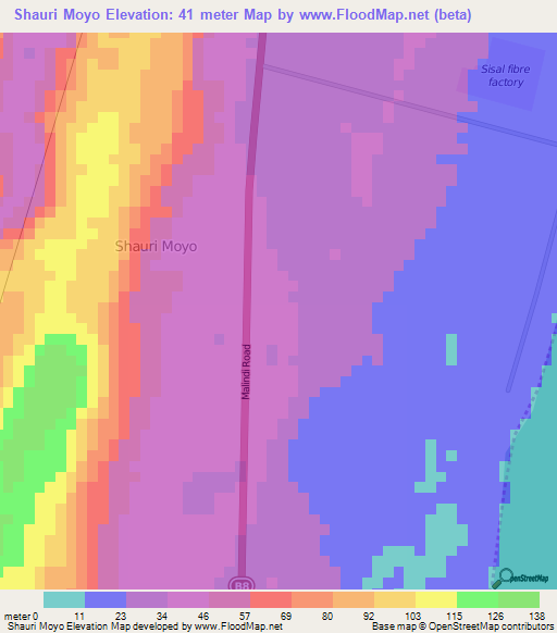 Shauri Moyo,Kenya Elevation Map