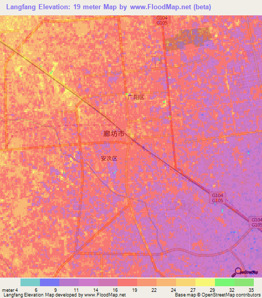 Langfang,China Elevation Map