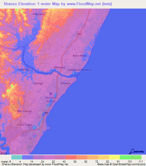 Shanzu,Kenya Elevation Map