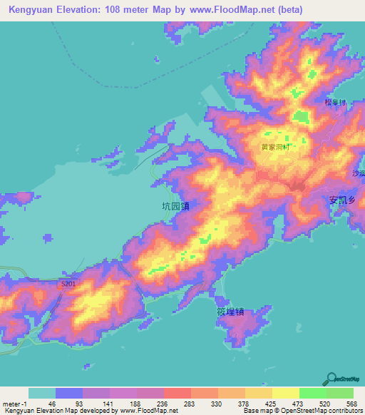 Kengyuan,China Elevation Map