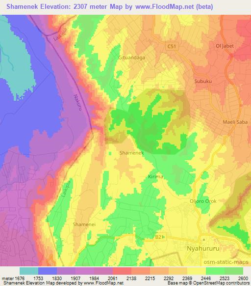 Shamenek,Kenya Elevation Map