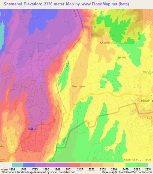 Shamenei,Kenya Elevation Map