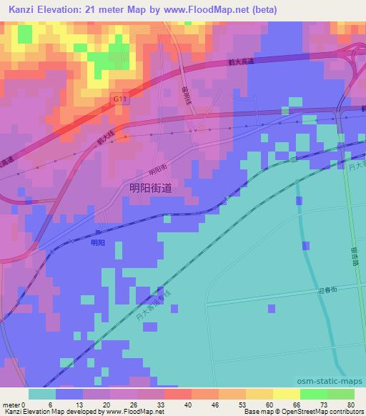 Kanzi,China Elevation Map