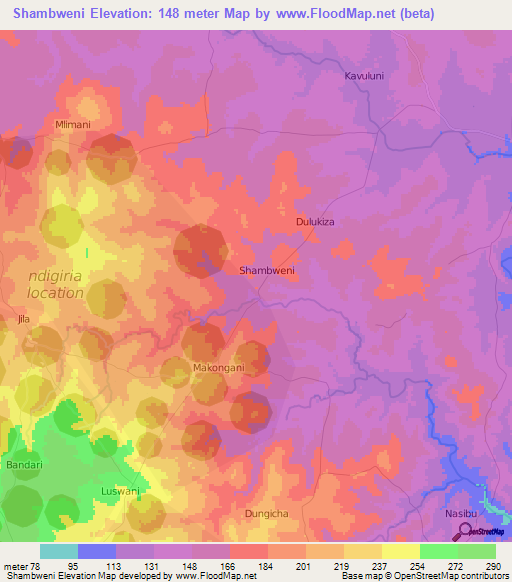 Shambweni,Kenya Elevation Map