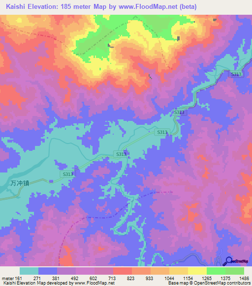 Kaishi,China Elevation Map