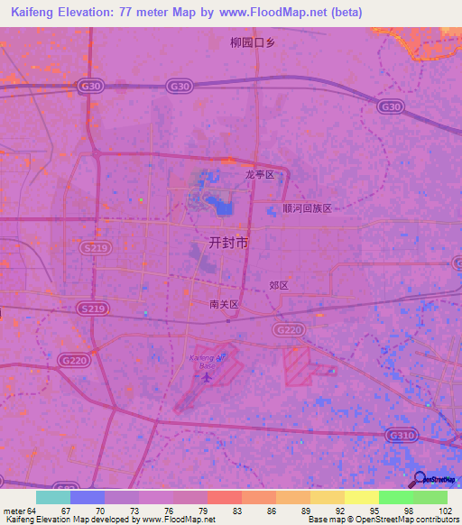 Kaifeng,China Elevation Map