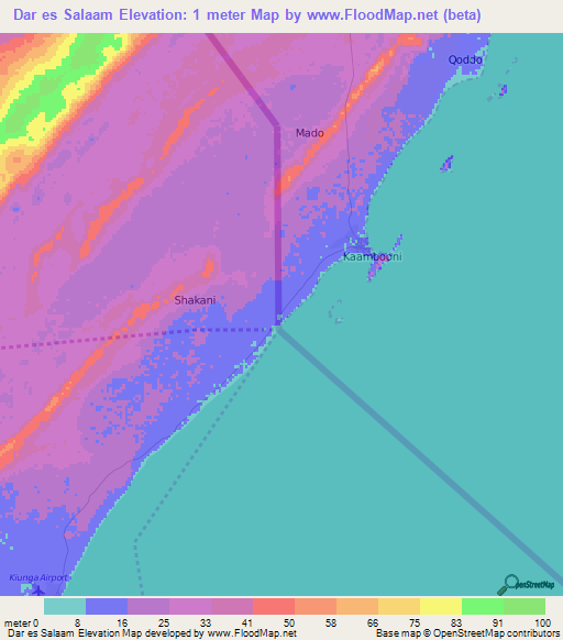 Dar es Salaam,Kenya Elevation Map