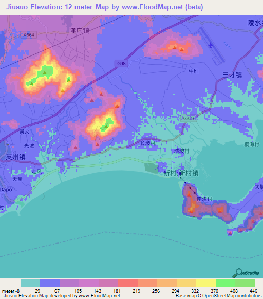Jiusuo,China Elevation Map