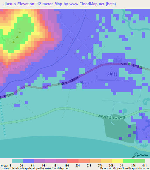 Jiusuo,China Elevation Map