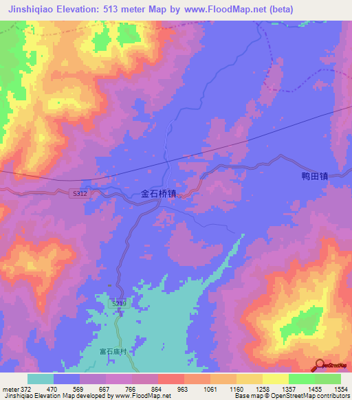 Jinshiqiao,China Elevation Map