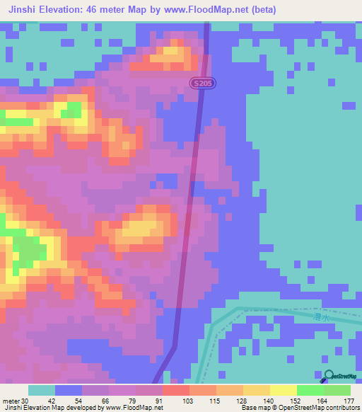 Jinshi,China Elevation Map