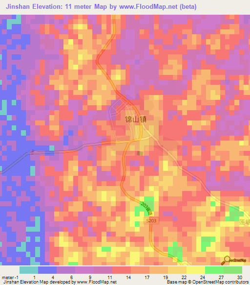 Jinshan,China Elevation Map