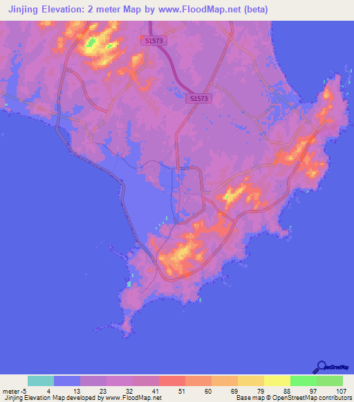 Jinjing,China Elevation Map
