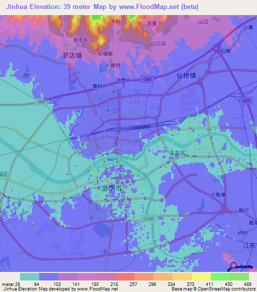 Jinhua,China Elevation Map