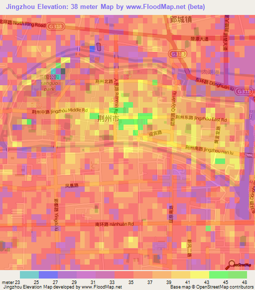 Jingzhou,China Elevation Map