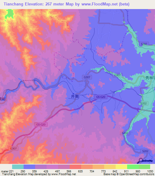 Tianchang,China Elevation Map