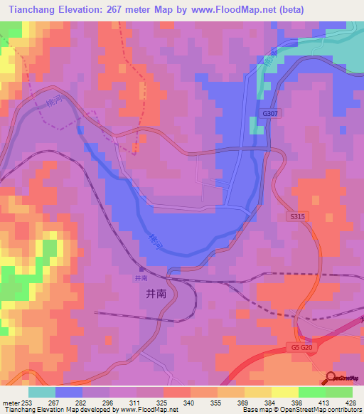 Tianchang,China Elevation Map