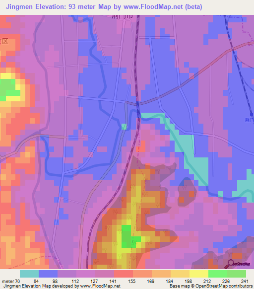 Jingmen,China Elevation Map