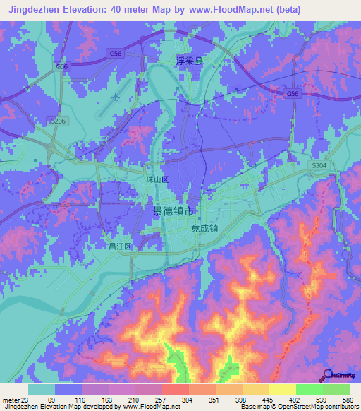 Jingdezhen,China Elevation Map