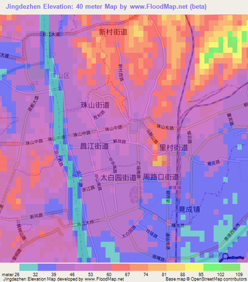 Jingdezhen,China Elevation Map