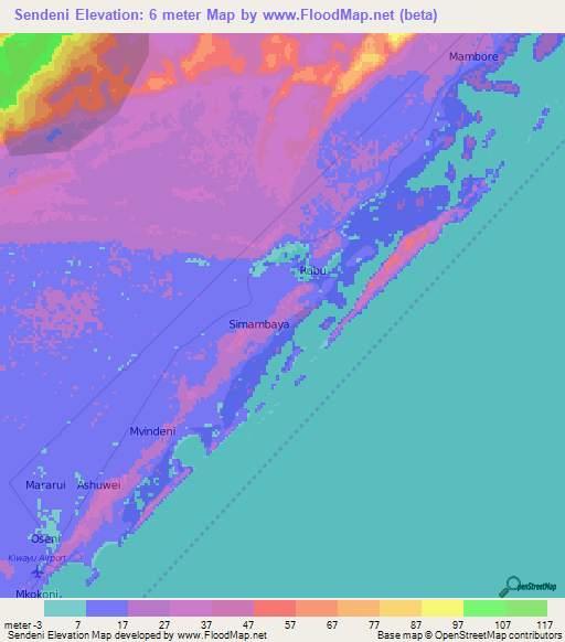 Sendeni,Kenya Elevation Map