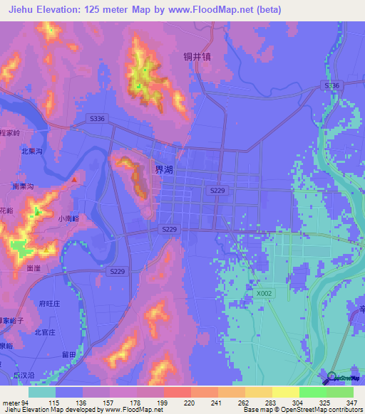 Jiehu,China Elevation Map
