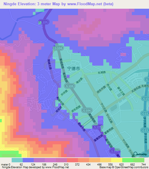 Ningde,China Elevation Map
