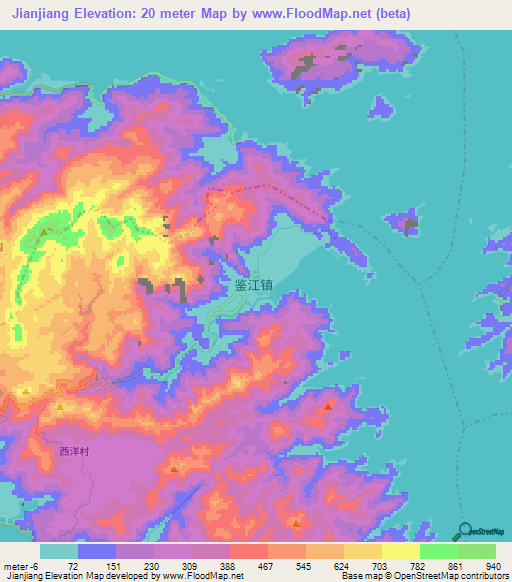 Jianjiang,China Elevation Map